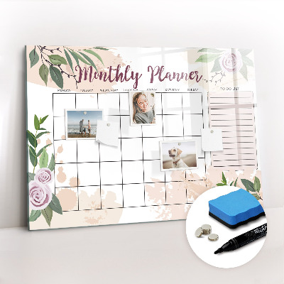 Magnetic board with marker Pink monthly planner