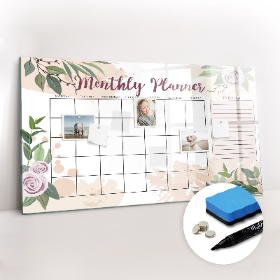 Magnetic board with marker Pink monthly planner