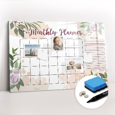 Magnetic board with marker Pink monthly planner