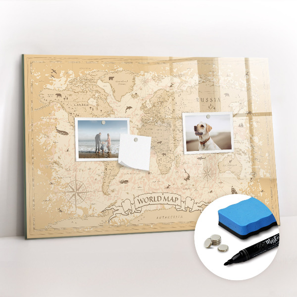 Magnetic dry erase board Map world vintage