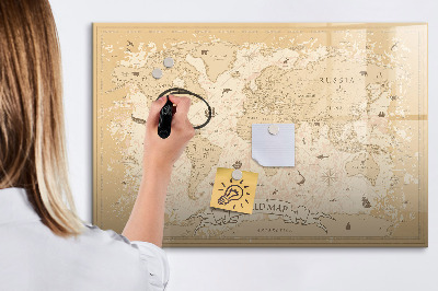 Magnetic dry erase board Map world vintage