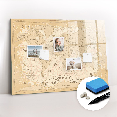 Magnetic dry erase board Map world vintage