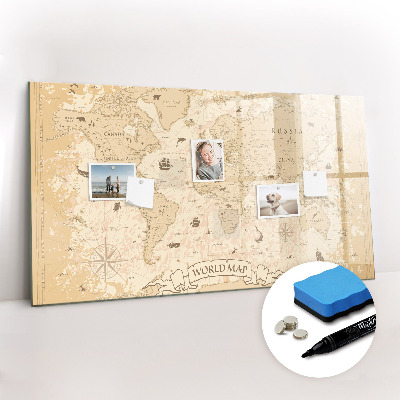 Magnetic dry erase board Map world vintage