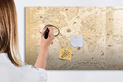 Magnetic dry erase board Map world vintage