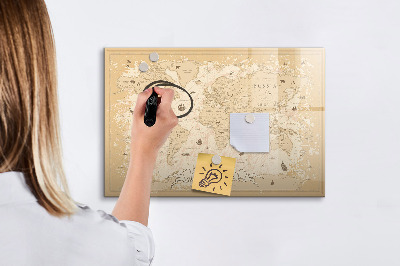 Magnetic dry erase board Map world vintage
