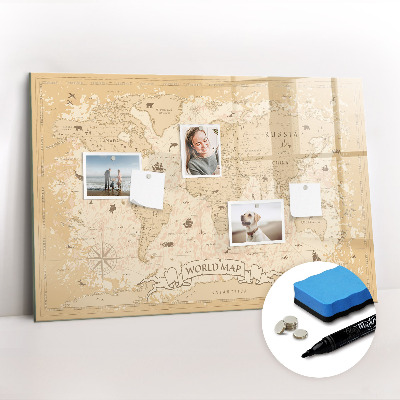 Magnetic dry erase board Map world vintage
