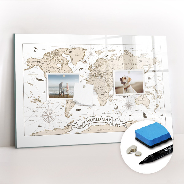 Dry erase magnetic board Vintage world map