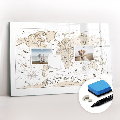 Dry erase magnetic board Vintage world map