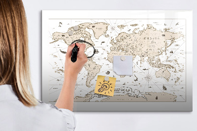Dry erase magnetic board Vintage world map
