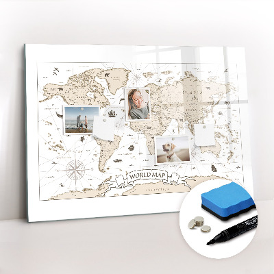 Dry erase magnetic board Vintage world map