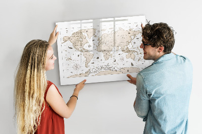 Dry erase magnetic board Vintage world map