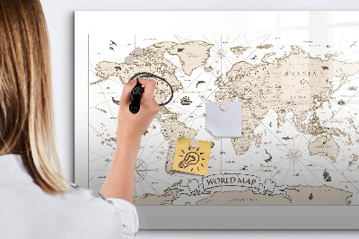 Dry erase magnetic board Vintage world map