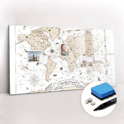 Dry erase magnetic board Vintage world map