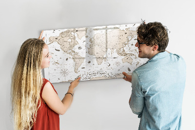 Dry erase magnetic board Vintage world map