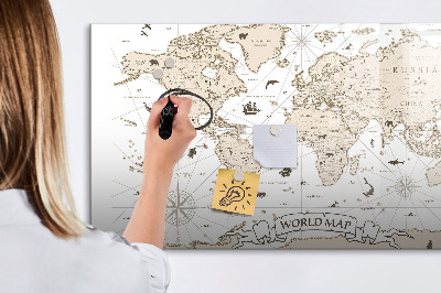 Dry erase magnetic board Vintage world map