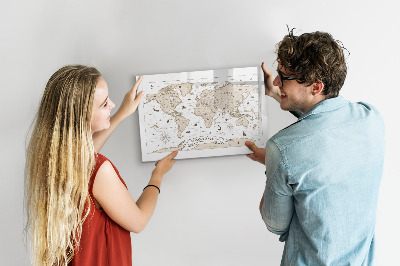 Dry erase magnetic board Vintage world map