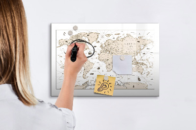 Dry erase magnetic board Vintage world map
