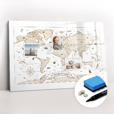 Dry erase magnetic board Vintage world map