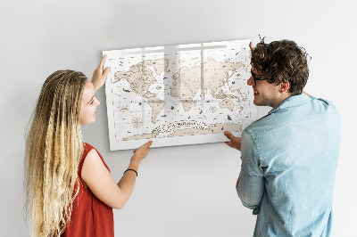 Dry erase magnetic board Vintage world map