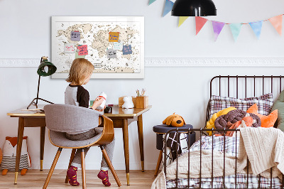 Dry erase magnetic board Vintage world map