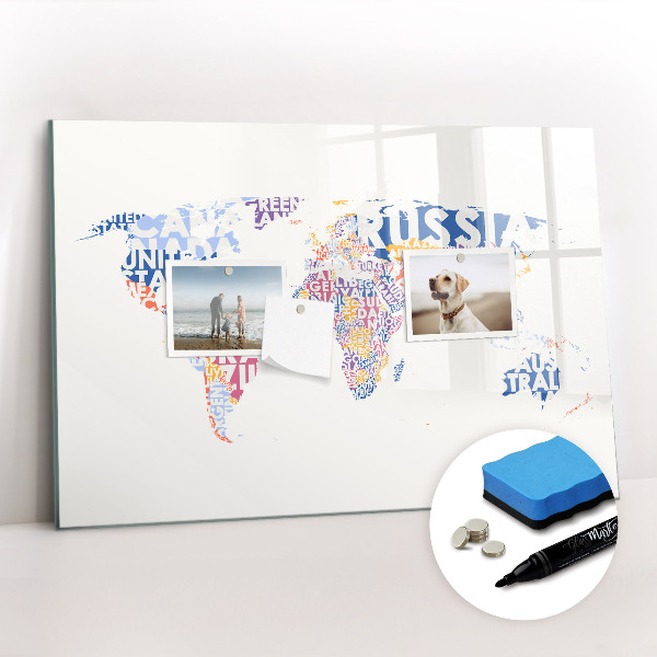 Dry erase magnetic board World map countries