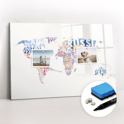 Dry erase magnetic board World map countries