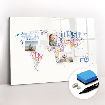 Dry erase magnetic board World map countries