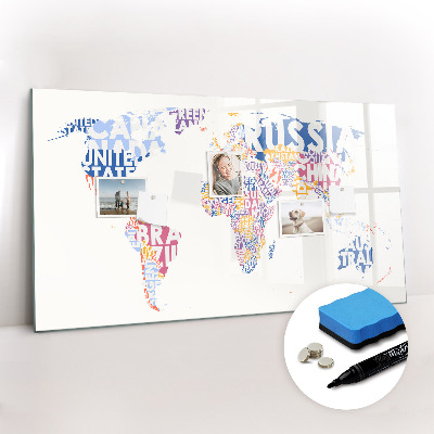 Dry erase magnetic board World map countries