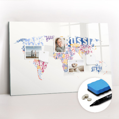 Dry erase magnetic board World map countries