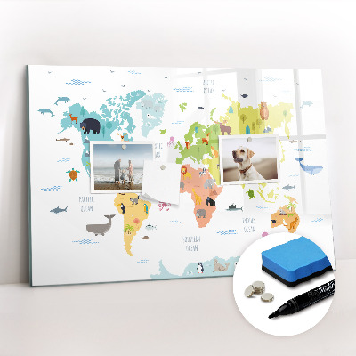 Dry erase magnetic board Animal world map