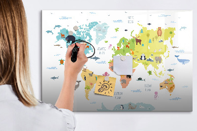 Dry erase magnetic board Animal world map