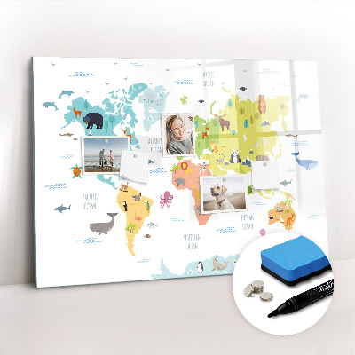 Dry erase magnetic board Animal world map