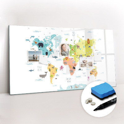 Dry erase magnetic board Animal world map