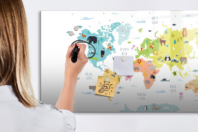 Dry erase magnetic board Animal world map