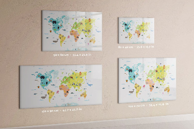 Dry erase magnetic board Animal world map