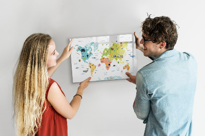 Dry erase magnetic board Animal world map