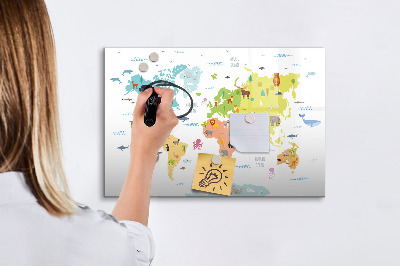 Dry erase magnetic board Animal world map