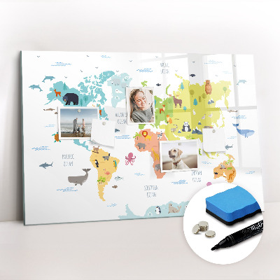 Dry erase magnetic board Animal world map