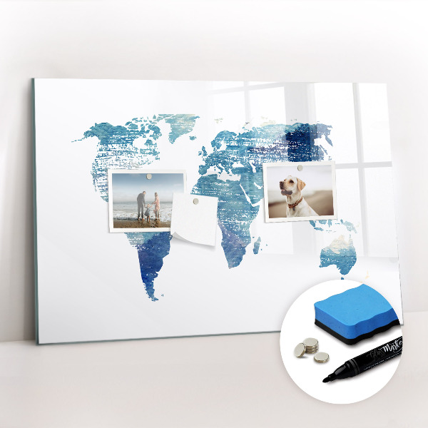 Magnetic dry erase board World map