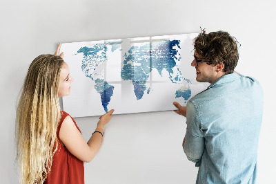 Magnetic board with marker World map