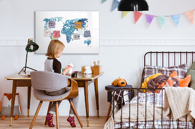 Magnetic dry erase board World map
