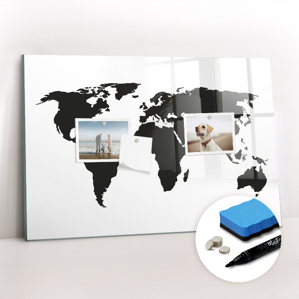 Magnetic dry erase board Black map of the world