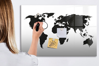 Magnetic dry erase board Black map of the world
