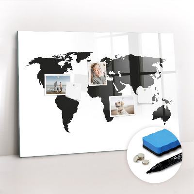 Magnetic dry erase board Black map of the world