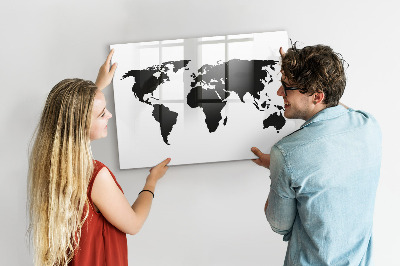 Magnetic dry erase board Black map of the world