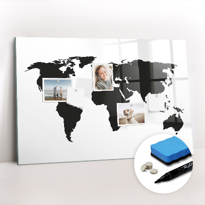 Magnetic dry erase board Black map of the world