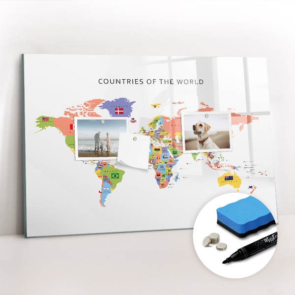Magnetic dry erase board Map of flags