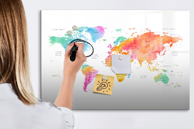 Dry erase magnetic board Watercolor map of the world