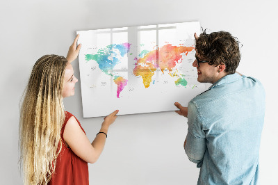 Dry erase magnetic board Watercolor map of the world