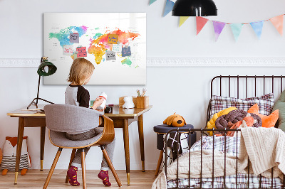 Dry erase magnetic board Watercolor map of the world